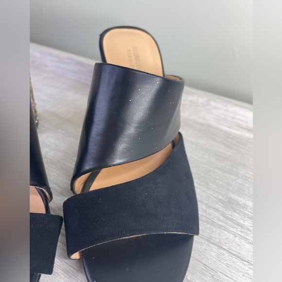 Badgley Mischka American Glamour black and gold glitter sandal heels sz 5.5 - Picture 12 of 15